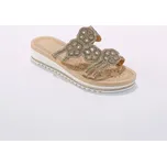 Pantofle na klínku s bižu zdobením, štrasovými vsadkami a korálky zlatá 41