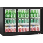 G.Gastro Barová lednička - 1350 mm - 320 L - se 3 posuvnými skleněnými dveřmi - černá