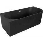 Mexen Gia, volně stojící rohová vana, drážkovaná, levá, 170 x 80 cm, černá matná, chromový přepad, 52701708071L-01