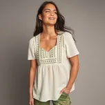 Halenka s výšivkou a širokými krátkými rukávy režná/bronzová 52