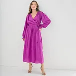Zavinovací midi šaty s dlouhými rukávy a metalickými proužky purpurová 36