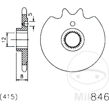 Řetězová sada pro motocykl Esjot ozubené kolečko 13Z pro řetěz 415 FEINVERZ vnitřní průměr 12/13 ZÜNDAPP CS 50 80, HAI 50 50 80-81, ZD 20 25 76-80, ZD 25 25 TS 78-79, ZD 40 50 76-81, ZD 50 25 TS 79-80, ZL 25 25 80-83...