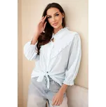 Dámská bavlněná košile s krajkou a vázáním, modrá