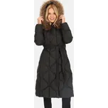 Černý dámský péřový prošívaný kabát s páskem BLH 241012 FXR - black Velikost: M