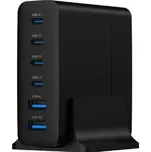 Gembird GaN 6x USB, 75W, černá