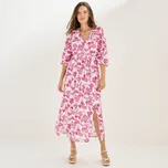 Midi šaty s 3/4 rukávy a potiskem bílá/fuchsie 44