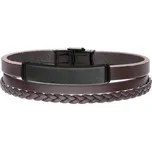 Manoki Pánský náramek Raúl z pravé kůže a chirurgické oceli BA1018A Hnědá 21 cm