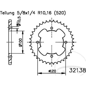 Řetězová sada pro motocykl Esjot rozeta 32Z typ 520 Vnitřní průměr 100 rozteč děr 120 EXPLORER TRASHER 2 520 11-15, TRASHER 2 520 SUPERMOTO 11-15