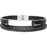 Manoki Pánský náramek Marcos Black z pravé kůže a chirurgické oceli BA763B Černá 21 cm