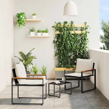 Zahradní sestava Nábytkové sety s polštářem 3 pcs Černá a krémově bílá Ratan