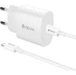 2v1 nabíjecí sada 20W DEVIA pro Apple zařízení - EU adaptér a kabel USB-C / Lightning - bílá