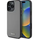 Zadní kryt DKNY PU Leather Silver Metal Logo Magsafe pro iPhone 16 Pro Grey