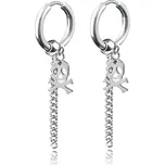 Ocelové náušnice kroužek s Lebkou a řetízkem Stříbrná - Balení 1 pár náušnic (2ks)