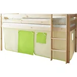 Vyvýšená postel Malte závěs béžovo-zelený, zelená, přírodní barvy, béžová, 90 cm, 200 cm