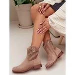 Béžové dámské kotníkové boty na plochém podpatku s ažurovým vzorem S.Barski Velikost: 41