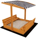 Dětské dřevěné uzavíratelné pískoviště s lavičkami a stříškou Baby Mix 120x120 cm modro-bílé