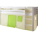 Vyvýšená postel Malte závěs béžovo-zelený, zelená, bílá, béžová, 90 cm, 200 cm