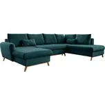 Sedačka Lucile U, pravá, tyrkysová, úl.prostor a lůžko, tyrkysová, 312 cm, 202 cm