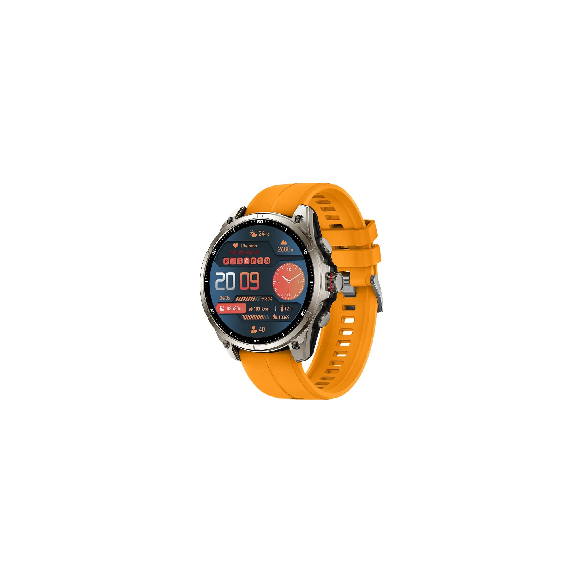 Fotografie 2 - Chytré hodinky Madvell Onyx 3 GPS platinové/oranžový silikonový řemínek