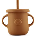 Kidnort Retter Silikonový hrnek s brčkem a oušky tmavý