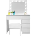 Aga Toaletní stolek se zrcadlem, osvětlením a el.zásuvkou + taburet MRDT10-MW-S Matný bílý