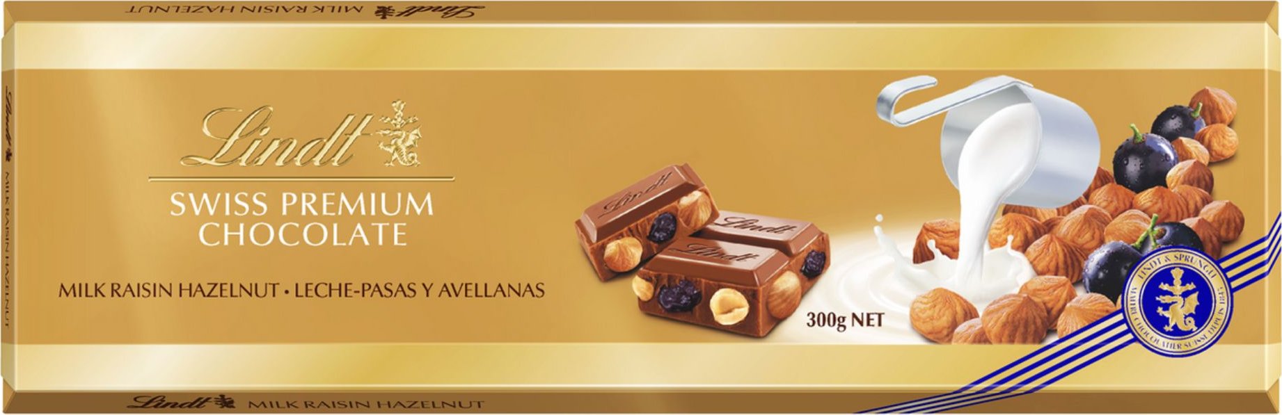 Lindt Mléčná čokoláda ořechy a rozinky 300 g