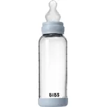 BIBS Láhev skleněná antikoliková 240ml, silkonová savička, baby blue