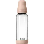 BIBS Láhev skleněná antikoliková 240ml, kaučuková savička, blush
