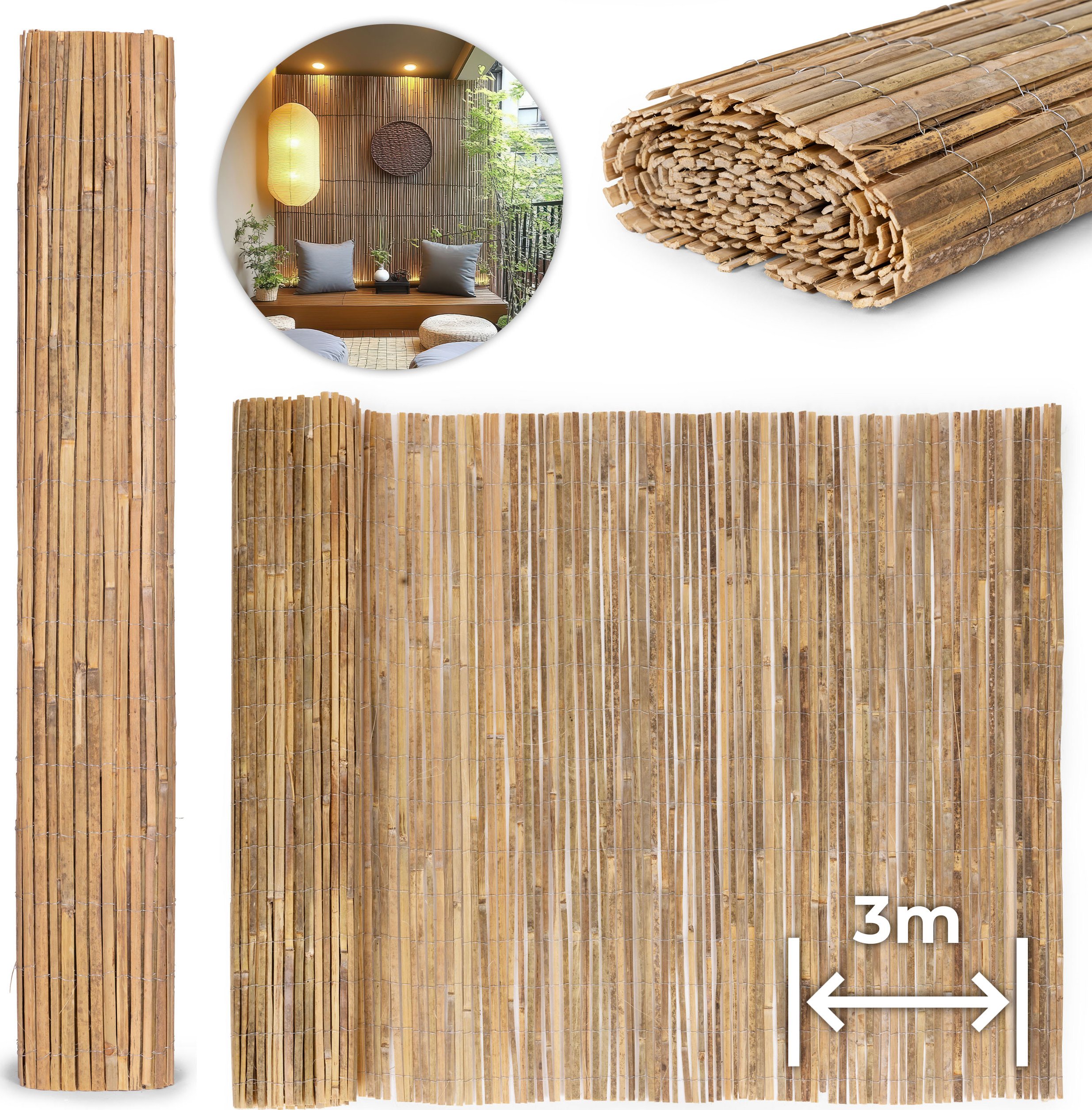 MultiGarden Oboustranná bambusová rohož 150x300 cm na balkon terasu plot přírodní MultiGarden