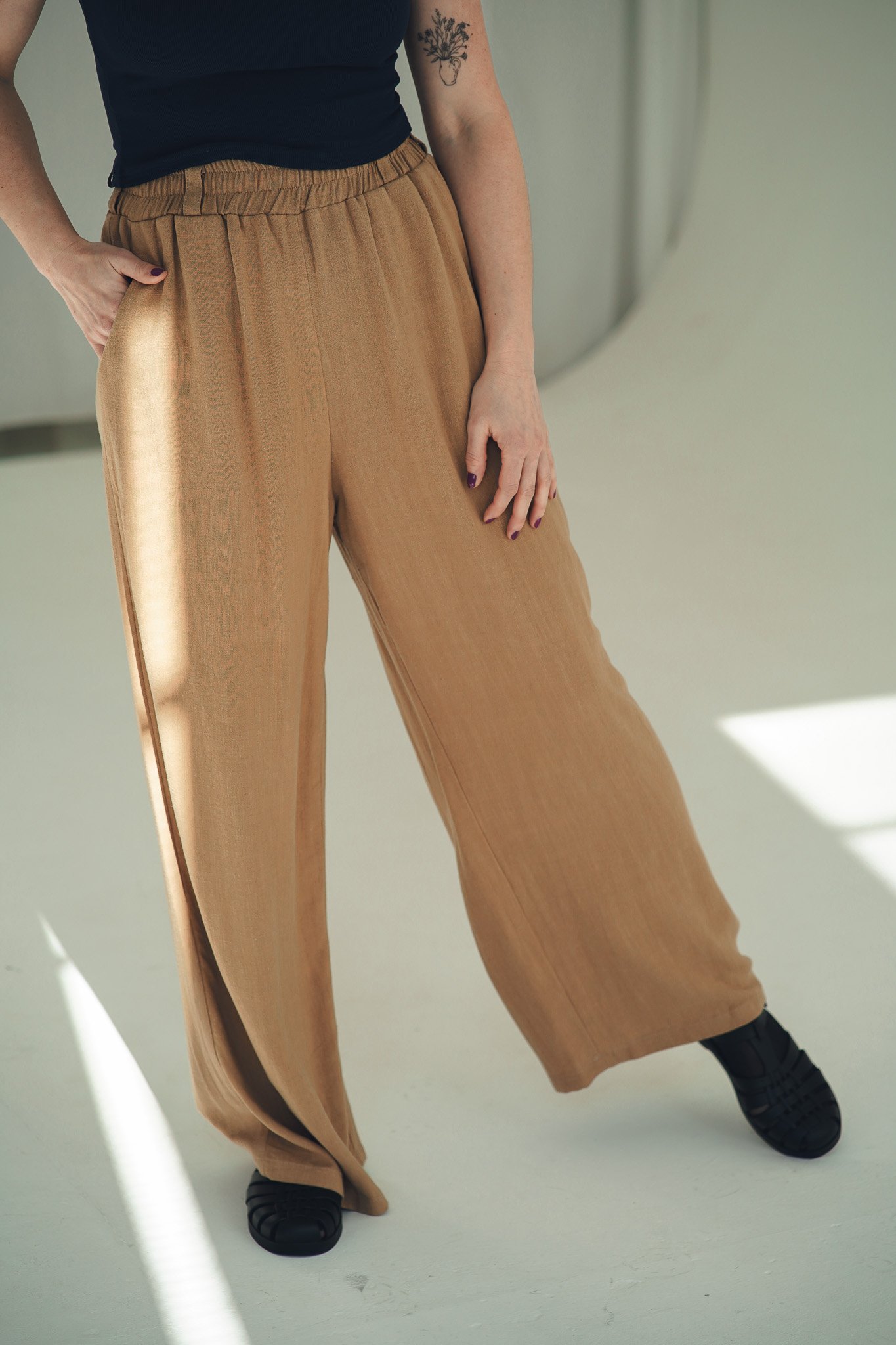 Kalhoty Palazzo Linen Camel - XS-S