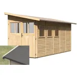 Dřevěný domek Karibu Wandlitz 5 (přírodní dřevo), š. 181 × d. 442 cm