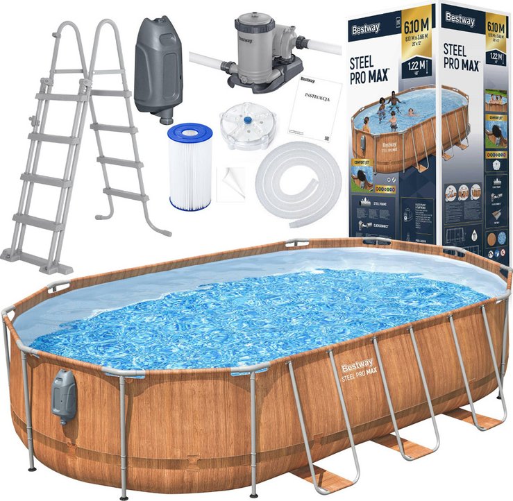 Bestway Rámový bazén 610x366x122, deska 10v1, čerpadlo, žebřík, + LED 56719 J-56719