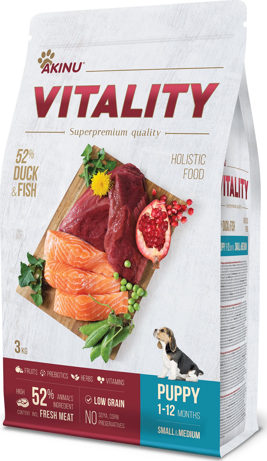 Akinu VITALITY Kachní & rybí granule pro štěňata malých a středních plemen 3 kg