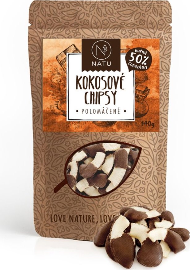 Kokosové chipsy polomáčené 50% hořká čokoláda NATU 140 g