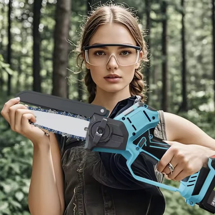 AKU řetězová pila 8” s kufrem, 2× 88V baterie, automatické mazání, příslušenství v sadě žlutá