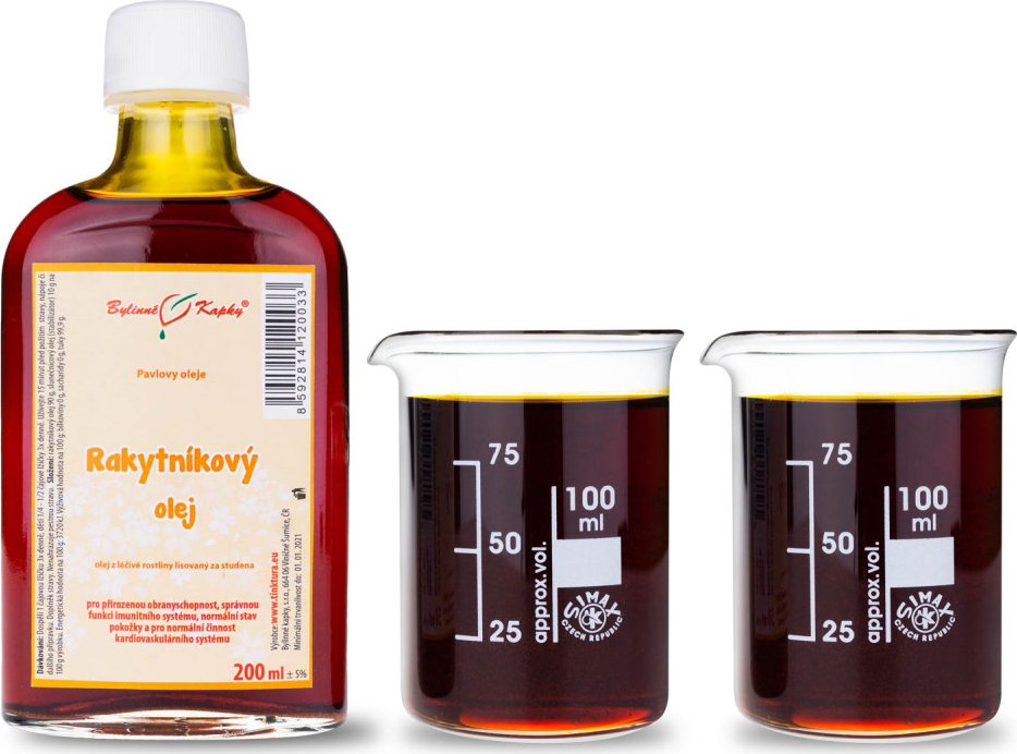 Bylinné kapky s.r.o. Rakytníkový olej 200 ml - přírodní za studena lisovaný 260 mg Karotenoidů / 100 ml