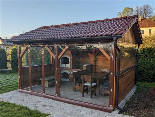 Plachta na pergolu - průhledná - PVC fólie Crystal 1 mm (lemovaná s oky) - cena za 1m2