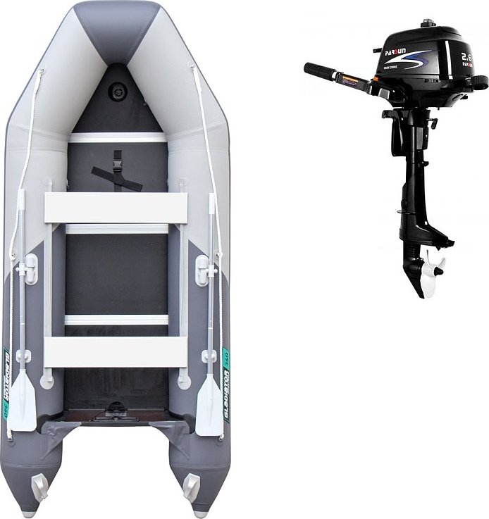 Člun GLADIATOR LIGHT AK320WF light dark grey - nafukovací člun s dřevěnou podlahou - sada: se spalovacím motorem PARSUN F2,6 1,9 kW