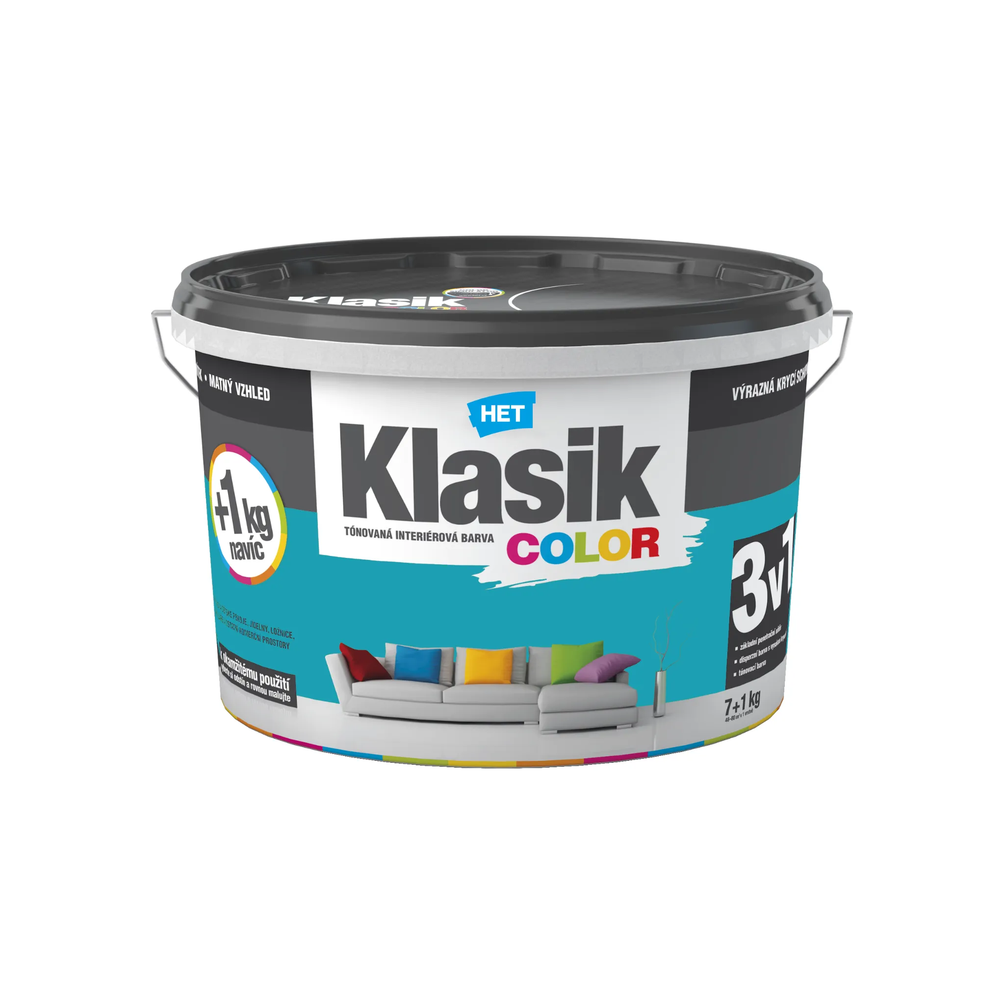Fotografie 1 - Barva na zeď HET Klasik Color 7+1 kg 0588 zelená tyrkysová
