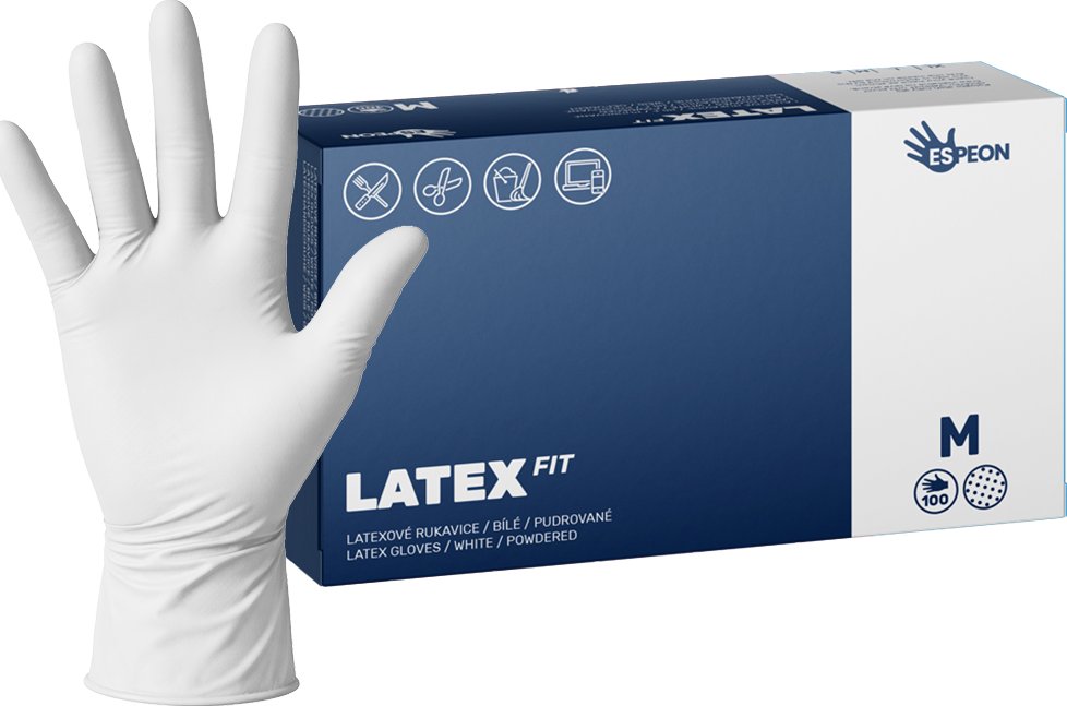 Espeon Latexové rukavice LATEX FIT 100 ks, pudrované, bílé, 5.0 g Velikost: M