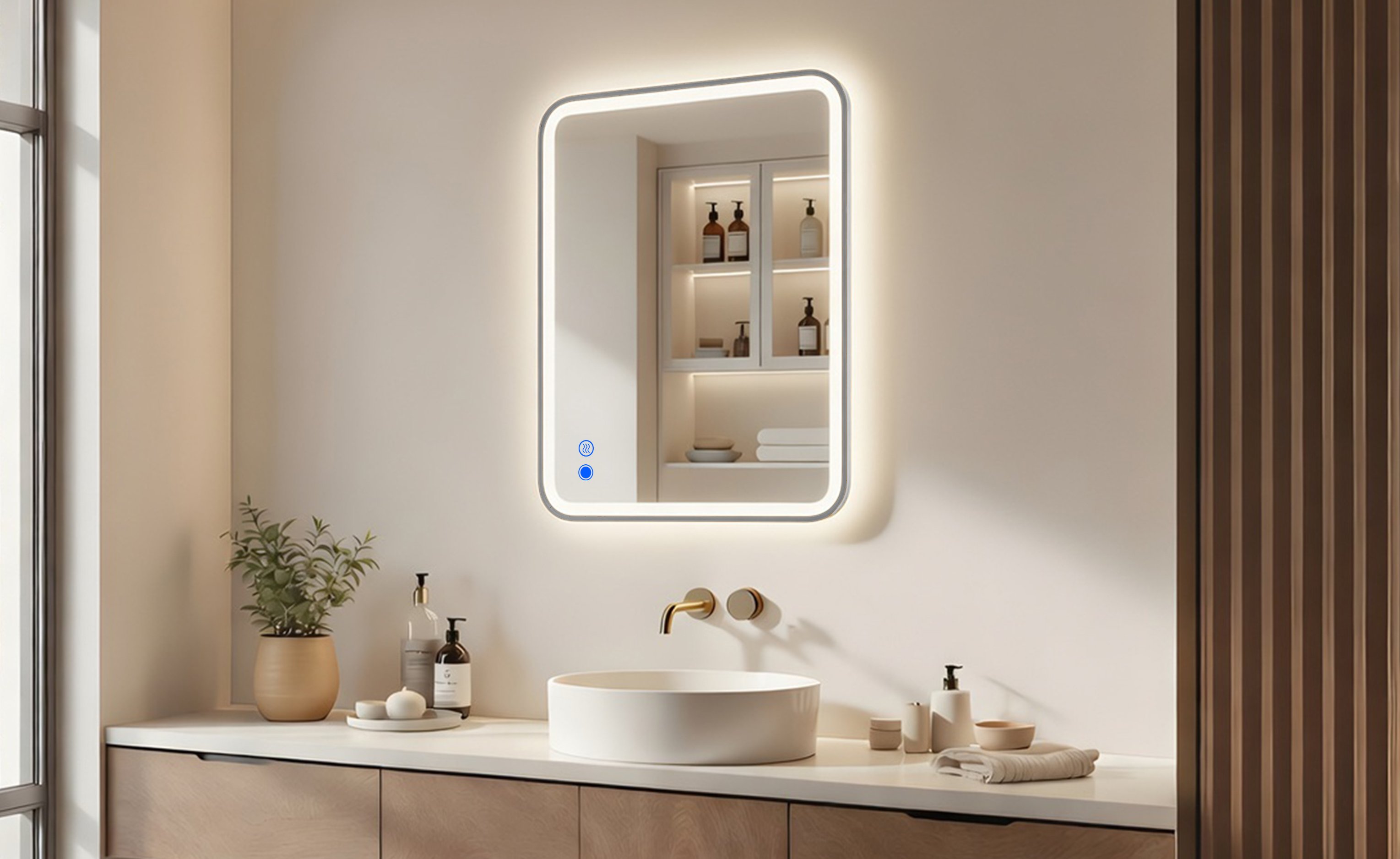 Zaoblené LED zrcadlo s podsvícením - 80x60/100x70/120x70 cm ve stříbrném hliníkovém rámu