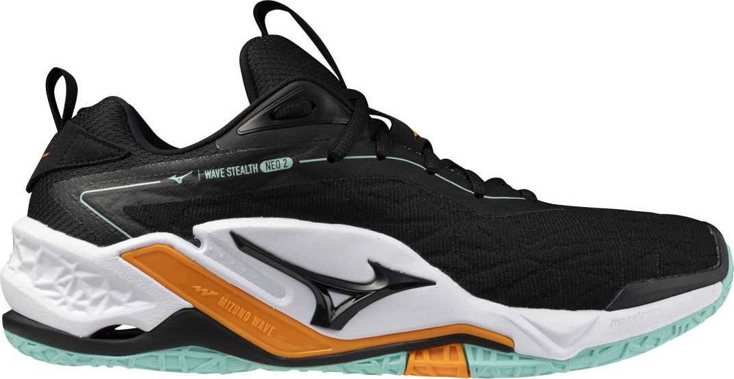 Mizuno WAVE STEALTH NEO 2(U) X1GA240012 Sálová obuv Black / Tangelo / Ice Green, UK 10, EU 44,5, US 11, 29 cm