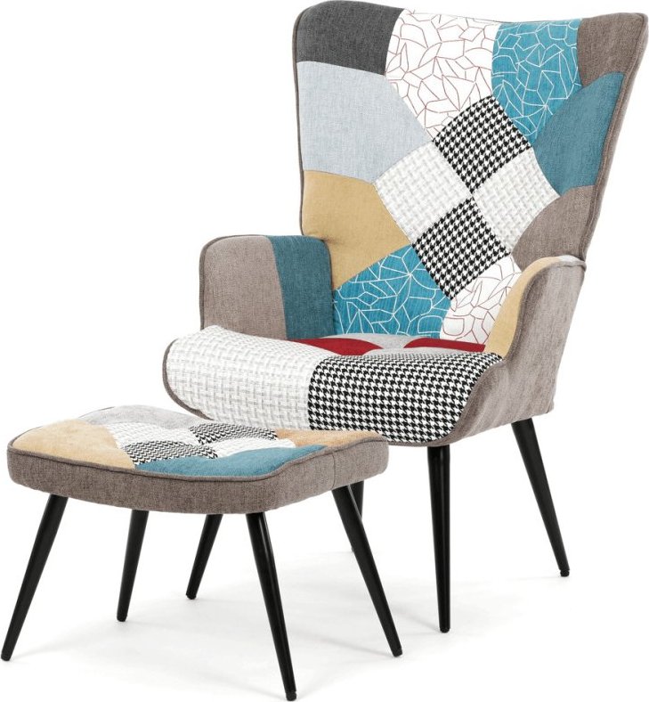 Relaxační křeslo, vícebarevná, sametová látka, AK-303 PW2 patchwork