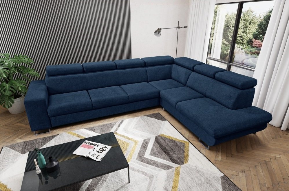 Rozkládací rohová sedačka CANIS levý roh modrá