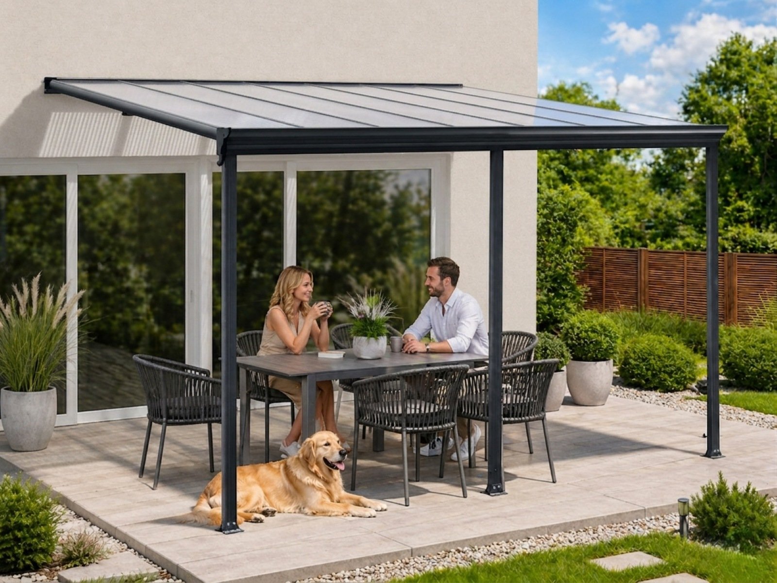 hliníková pergola LANITPLAST WALL 43 antracit + čirý PC