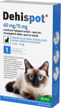 Dehispot spot-on pro střední kočky 60/15 mg—roztok pro nakapání na kůži 1 pipeta