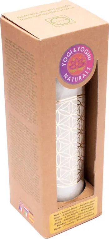 Yogi & Yogini Naturals Vonná svíčka ve skle Květ života bílá – 21 x 6,5 cm