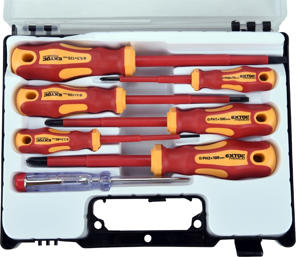 Šroubováky elektrikářské se zkoušečkou, sada 7ks, 3x(-), 3x(PH), CrV EXTOL PREMIUM 53087