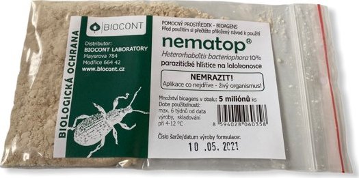 Biocont Nematop parazitické hlístice proti lalokonoscům 5mil.ks/bal. Parazitické hlístice proti lalokonoscům na 10 m2