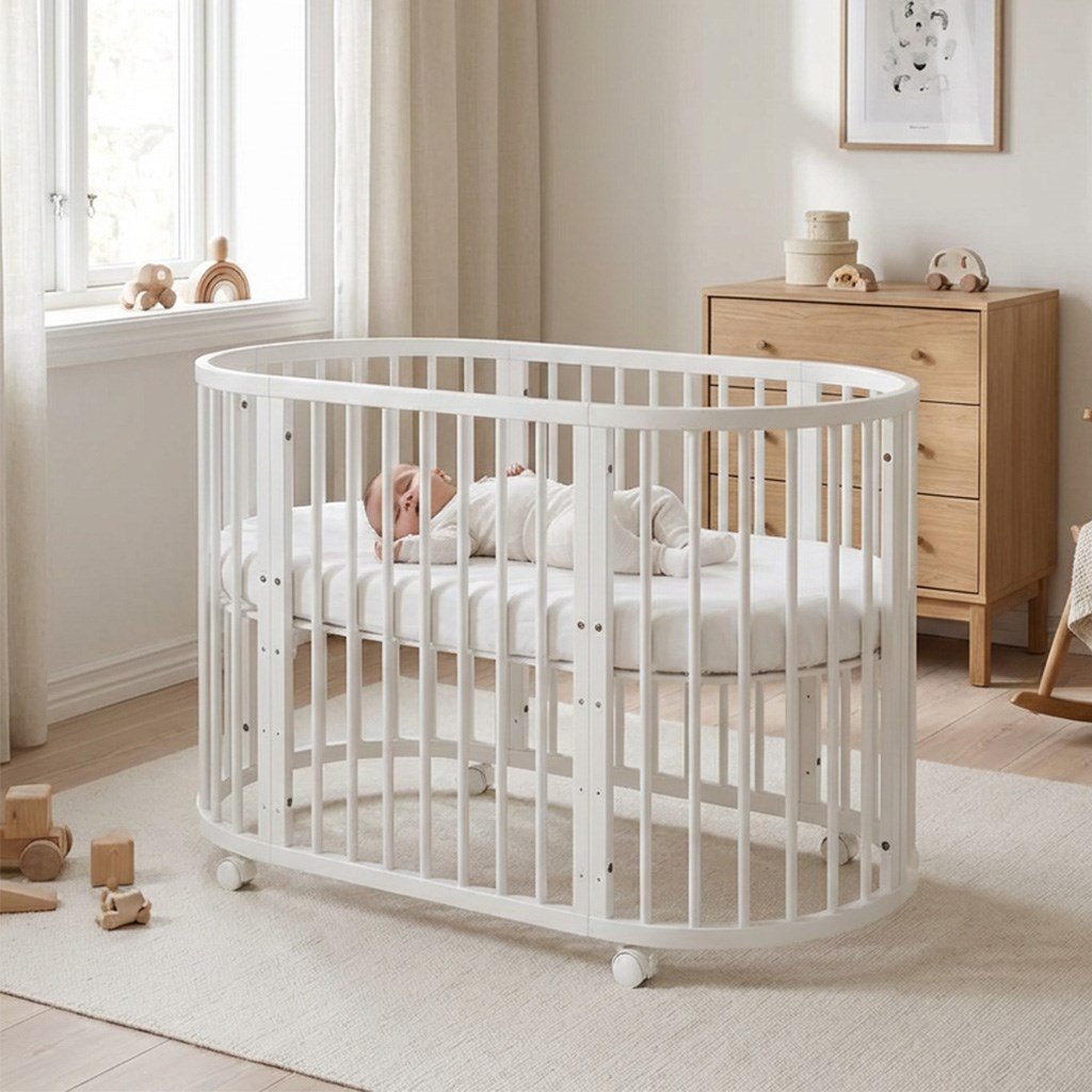 Dětská rostoucí postýlka 3v1 oválná + matrace New Baby bílá